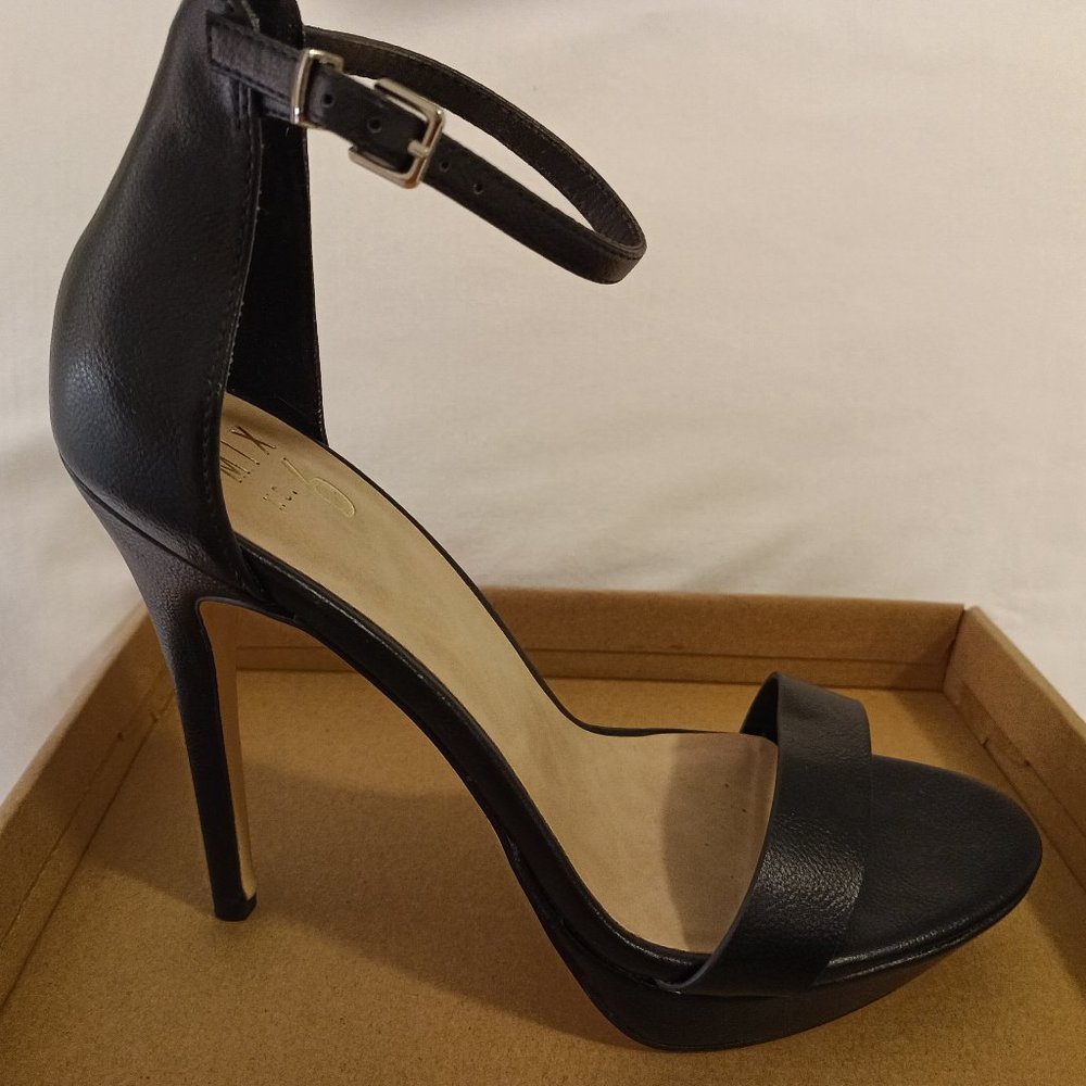 Mix No. 6 Black Ankle-strap Open -toe Stilettos, Size 9M